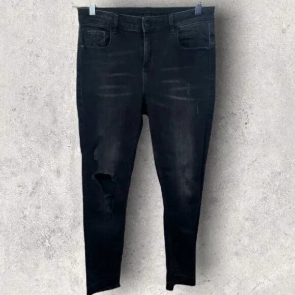 Zara Z1975 Asymmetric Hem Black Jeans Size 8 Released Hem Distressed Denim Raw - Picture 5 of 15